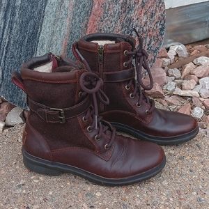 UGG Kesey waterpoof brown leather & wool boots women's sz 6